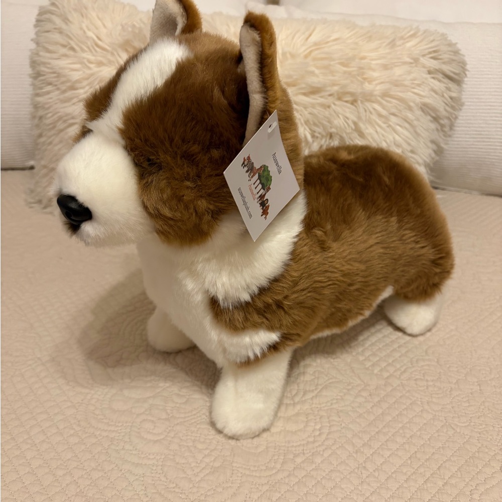 Auswella Brown and White  Corgi 17" Plush Dog NWT